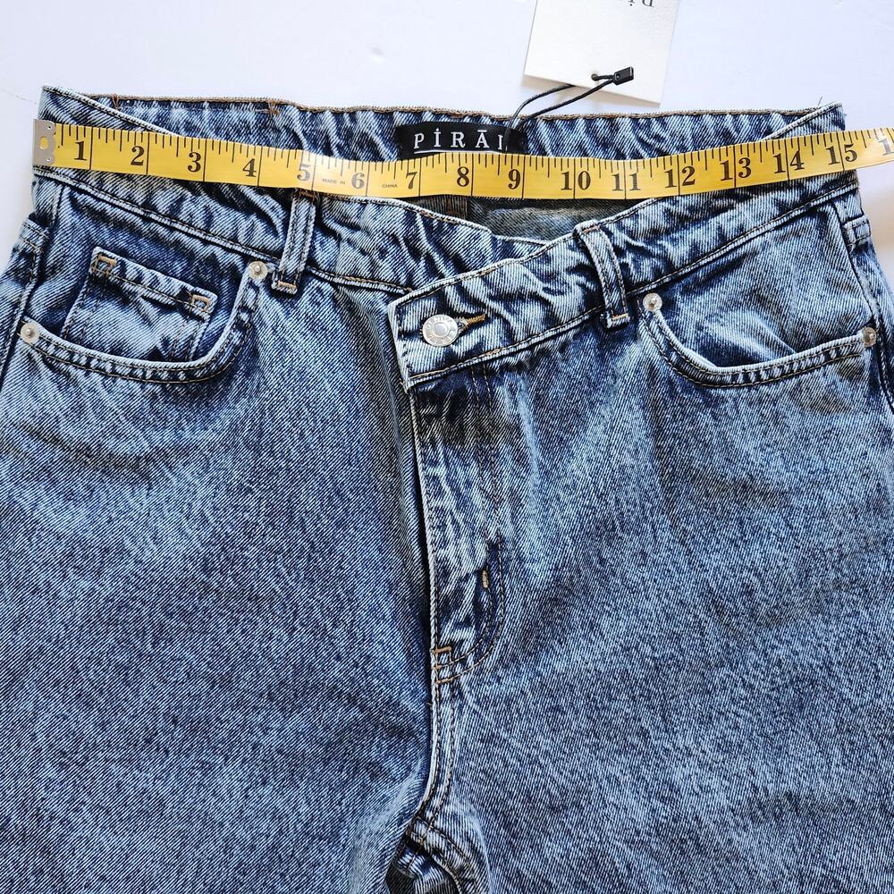 Piral Cross Button Straight Leg Blue Distressed Jeans Size Medium - Picture 9 of 11